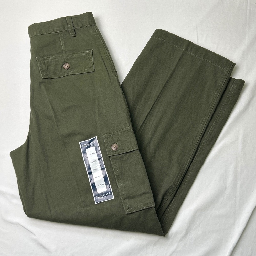 Sonoma Kids Adjustable Waist Straight Leg Cargo Pants Size 18 Olive Green Cotton
